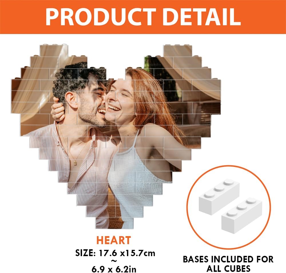 Custom Building Brick Photo Block – Personalized Picture Display with Name Couple Photo Block, Brick Portrait for Women, Men– Valentine’s Day, Birthday, Anniversary & Home Décor 2