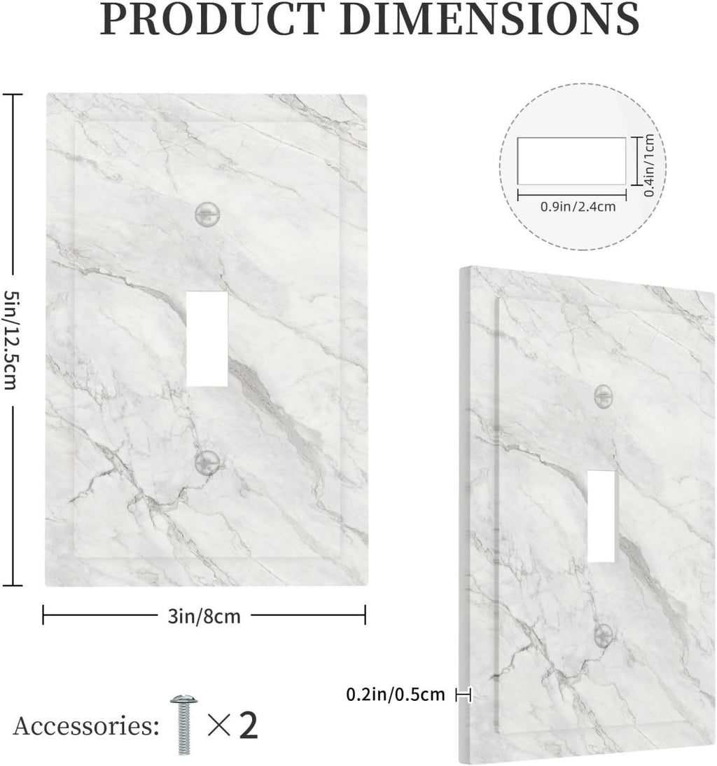 Decorative Light Switch Cover Marble Granite White And Grey 1 Gang Single Toggle Decorator Outlet Wall Plate Device Electrical Faceplate Switchplates for Home Bedroom Decor