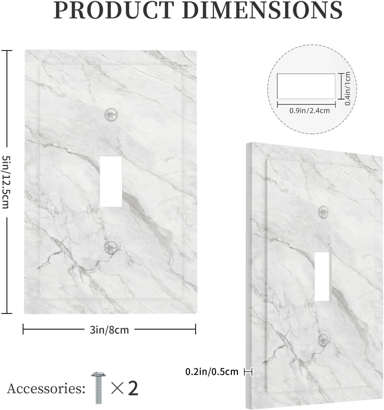 Decorative Light Switch Cover Marble Granite White And Grey 1 Gang Single Toggle Decorator Outlet Wall Plate Device Electrical Faceplate Switchplates for Home Bedroom Decor
