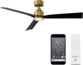 WAC F-003L-SB/MB Clean 52" Outdoor Ceiling Fan with LED Lights and Remote, Soft Brass Matte Black