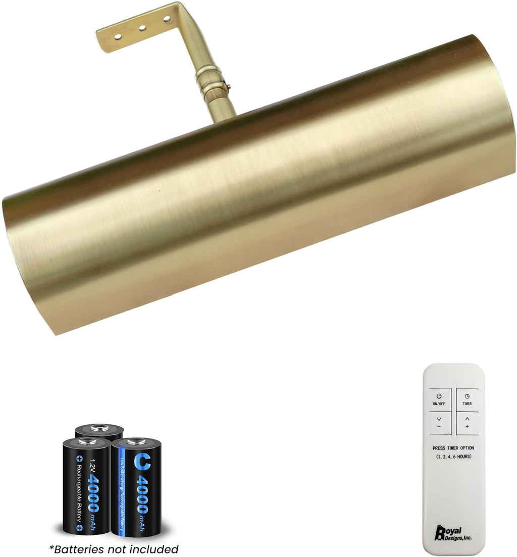 Royal Designs, Inc. Cordless Remote Control LED Picture Light, Dimmable with Timer Function, Brushed Satin Brass, 8.75 Inches, 2 Pack