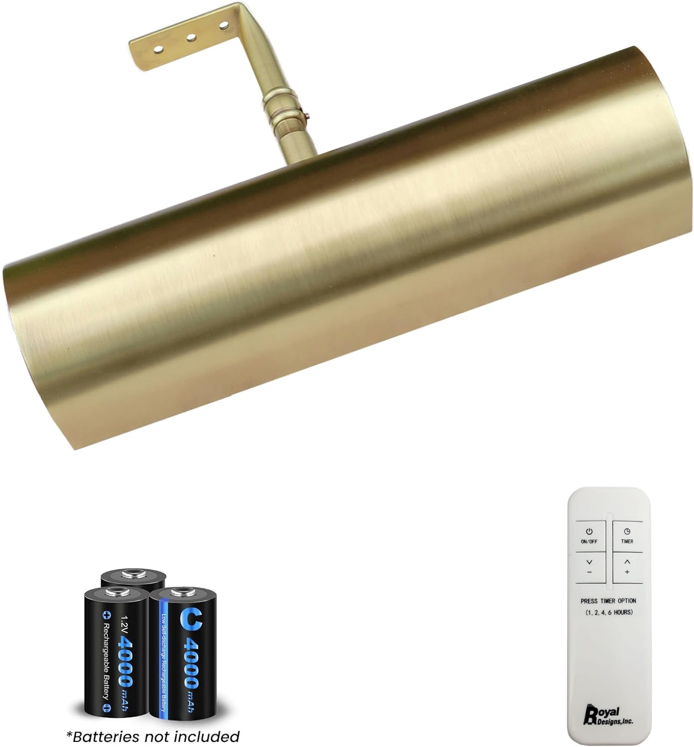 Royal Designs, Inc. Cordless Remote Control LED Picture Light, Dimmable with Timer Function, Brushed Satin Brass, 8.75 Inches, 2 Pack