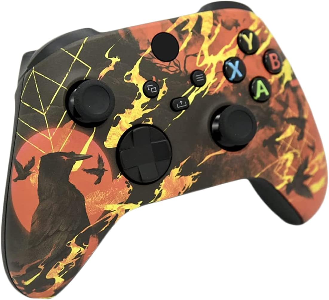 Hand Airbrushed Fade Custom Controller Compatible with Xbox Series X/S & Xbox One (Series X/S Burning Raven)