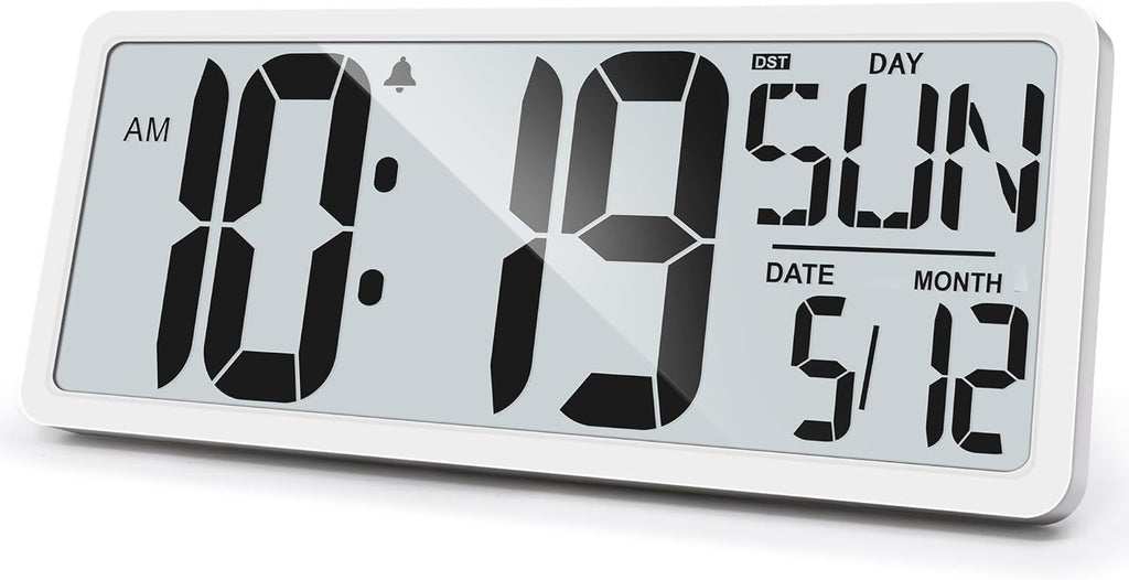TXL Large Digital Wall Clock with Backlight, 14.2" Battery Operated Alarm Clock with Day, Date & Temperature, Jumbo Display Digital Count Up Down Timer Clock for Seniors, Home, Bedroom Office