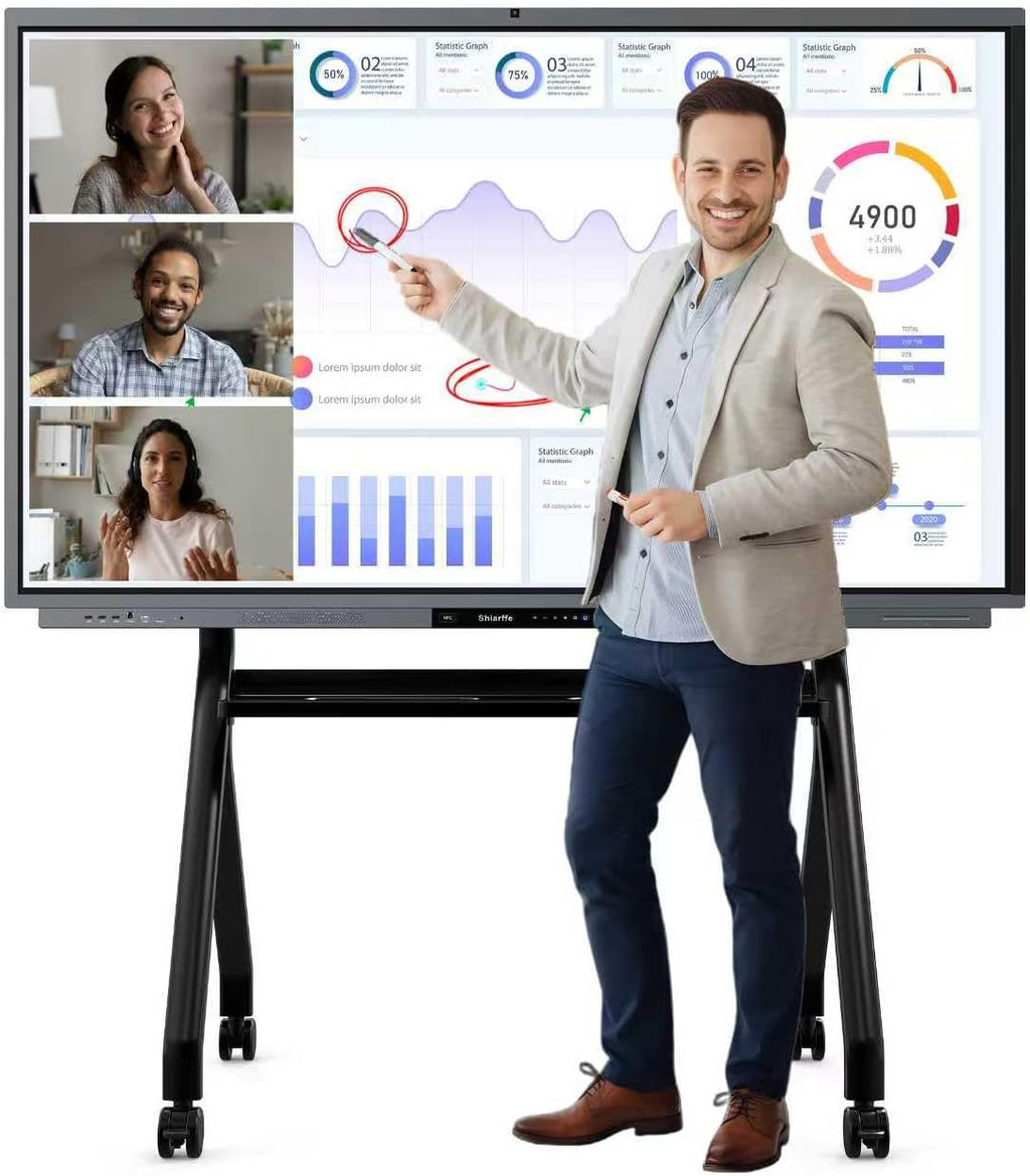 Shiarffe R9 Ultra Portable Smart Board 75" EDLA-Certified Digital Whiteboard, 4K Touchscreen Interactive Display Built-in AI Camera for Classroom Office Hybrid Work Home, Android OS