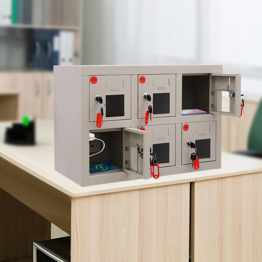 6 Door Cell Phone Locker with Charging Station, Rechargeable Mobile Device Phones Storage Cabinet with Anti-Interlocking Lock for Office Classroom Hotel (6 Slots)