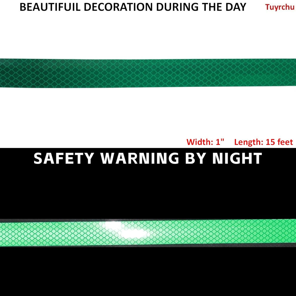 Non Fading Green Reflective Tape Outdoor Waterproof 1 inch, High Visibility Warning Industrial Marking Tape, Safety Stickers (15 feet)