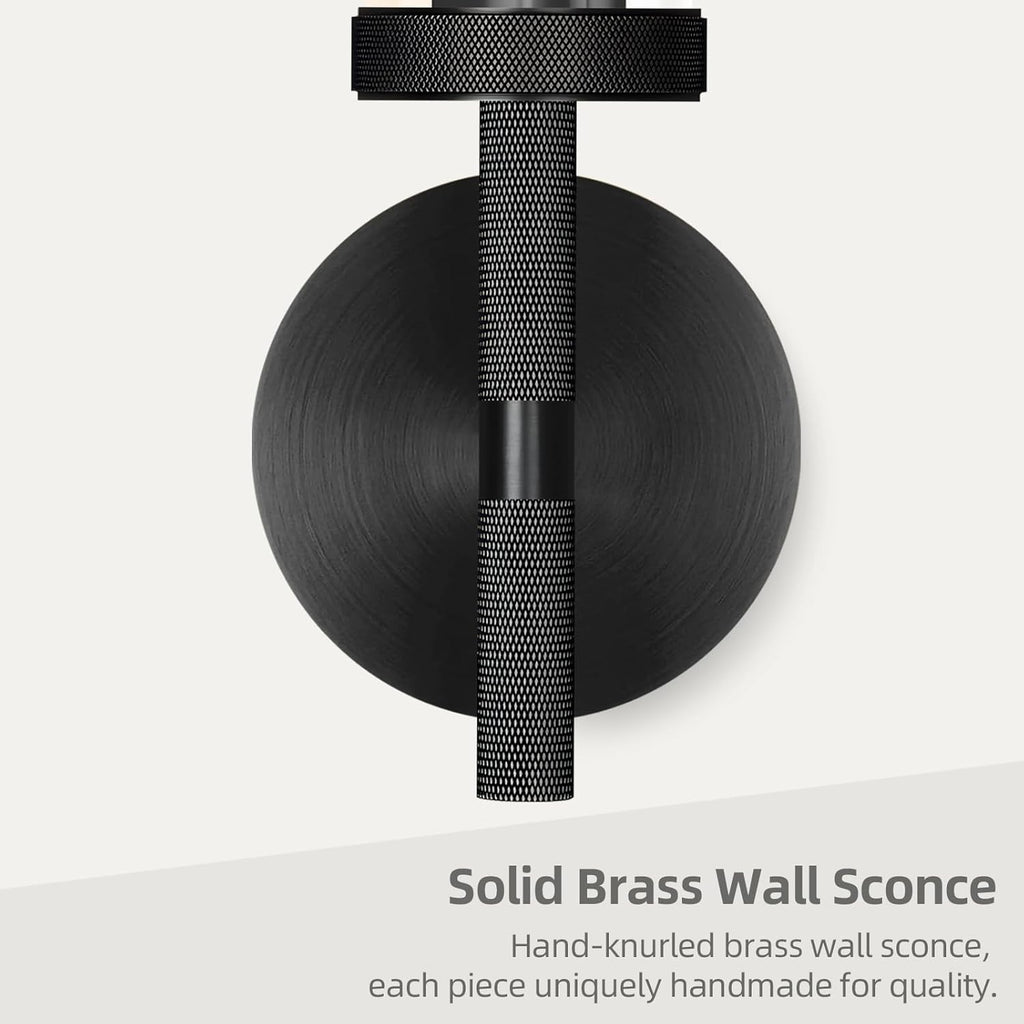 Modern Black Hardwired Wall Sconces, 21'' Knurled Bathroom Wall Sconce, Indoor Wall Sconce,Copper and Glass Vanity Light, for Living,Bedroom, Hallway, Staircases, Include Bulbs
