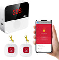 WiFi Elderly Monitoring, Caregiver Pagers Life Alert Systems for Seniors no Monthly Fee, 1 Receiver & 2 Panic Button, Compatible with Tuya Smart/Smart Life APP (Only Supports Wi-Fi 2.4GHz )