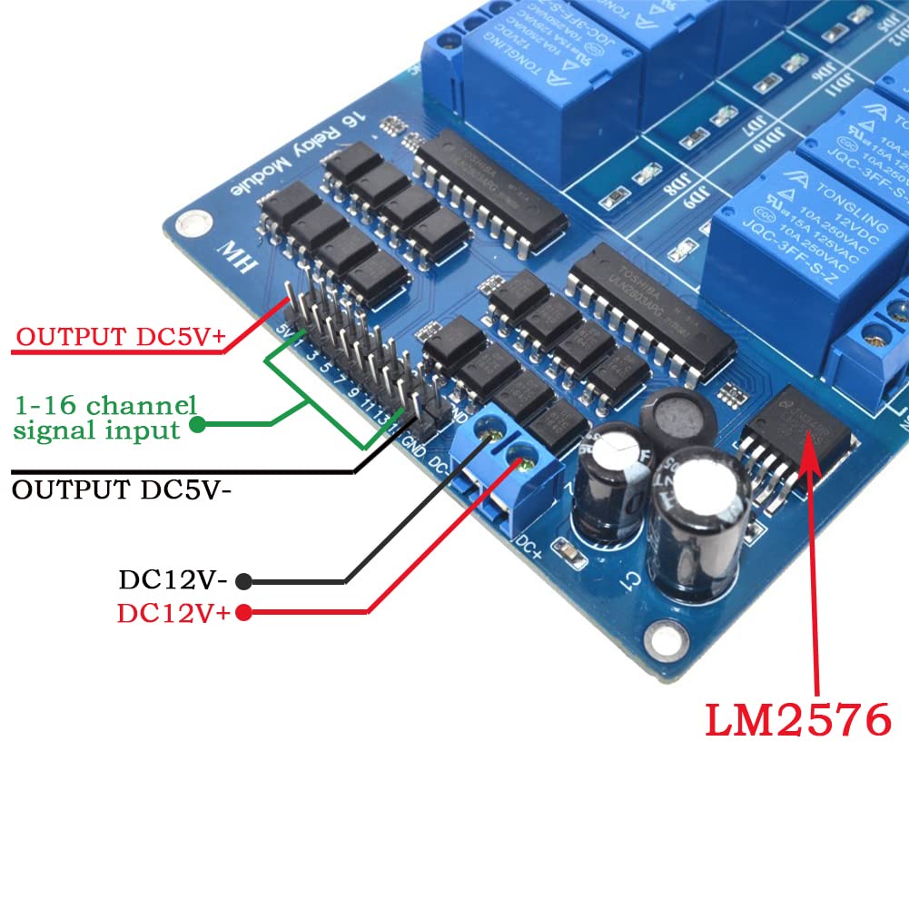 Relay Module with Optocoupler High/Low Level Trigger for Arduino (12, 12V Relay 16 Channel)
