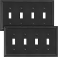 2-Pack Quad Toggle Light Switch Cover Plate, Black Decorative Switch Plate Covers, Natural Bamboo Fiber 4 Gang Wall Plate, Corrosion Resistant
