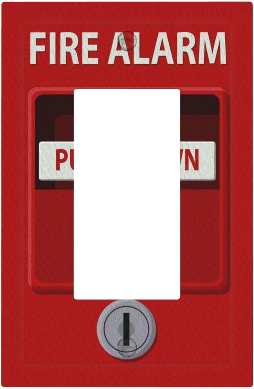 Decorative Outlet Covers Red Fire Alarm Novelty 1 Gang Single Decora GFCI Device Light Switch Covers Plate 1 Rocker Wall Plate Jumbo Switch Cover Plate for Bedroom Bathroom Decor
