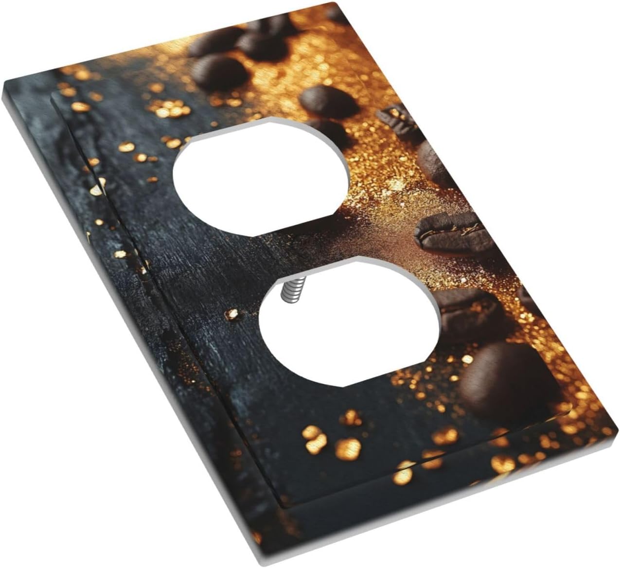 Decorative Outlet Covers Black Wood Board Gold Dust Coffee Beans 1 Gang Duplex Light Switch Cover Plate Wall Plates for Electrical Outlets Electrical Switchplate Face Plate