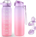 24oz Insulated Water Bottle 18/10 Stainless Steel with 2Lids(Straw Lid& Spout Lids), 700ml Double Wall Vacuum Water Bottle with Handle Keep Cold and Hot for Men, Women & Kids PURPLE PINK