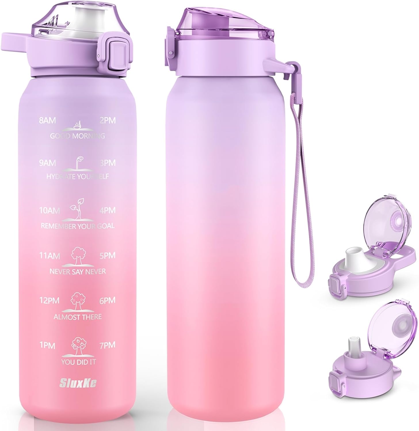 24oz Insulated Water Bottle 18/10 Stainless Steel with 2Lids(Straw Lid& Spout Lids), 700ml Double Wall Vacuum Water Bottle with Handle Keep Cold and Hot for Men, Women & Kids PURPLE PINK