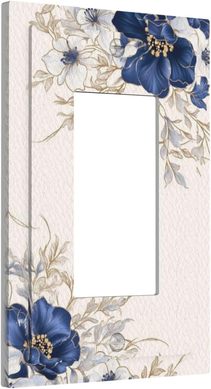 Decorative Outlet Covers Rustic Blue White Flowers Floral Penoy 1 Gang Single Decora GFCI Device Light Switch Covers Plate 1 Rocker Wall Plate Jumbo Face Plate