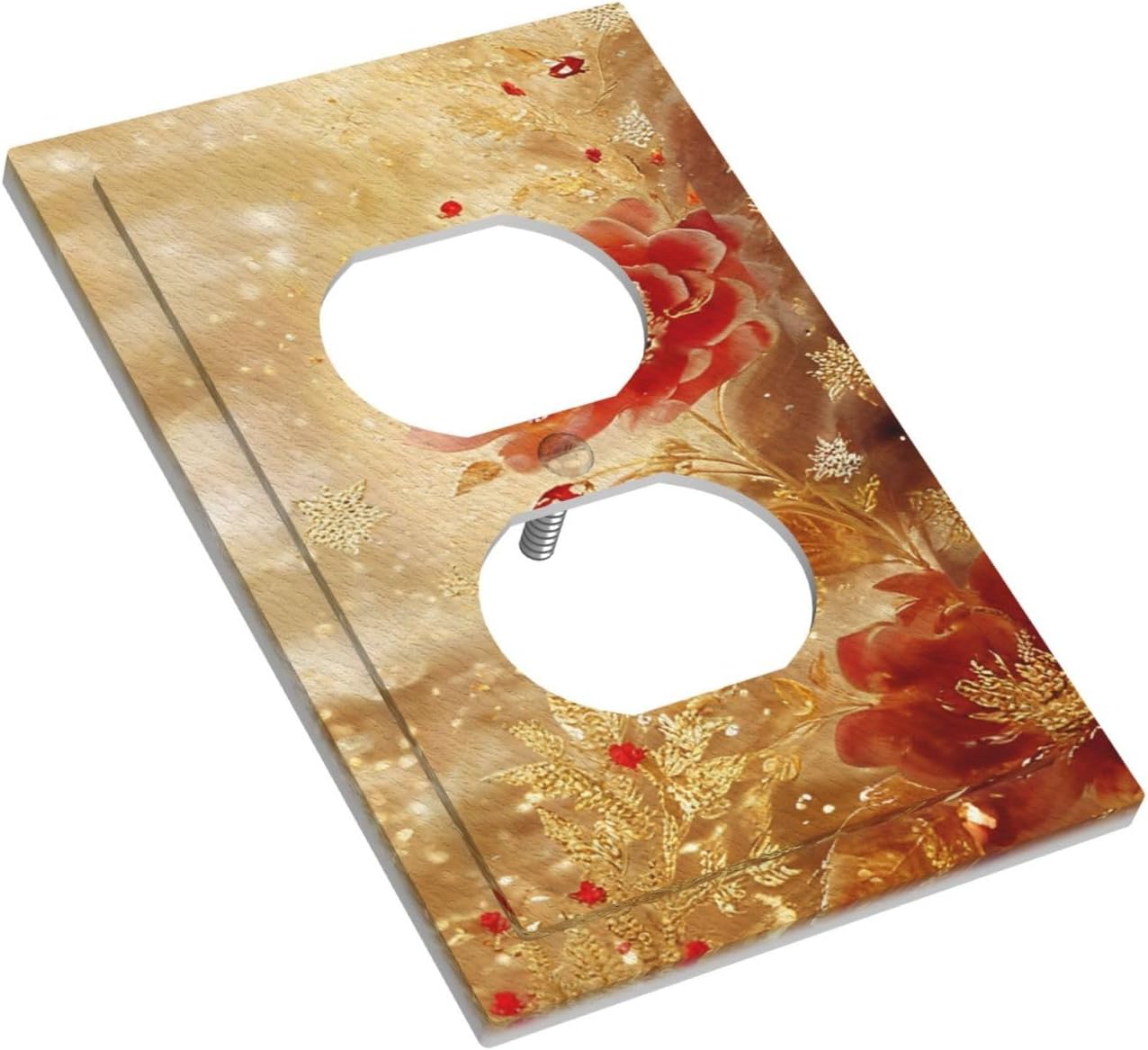Decorative Outlet Covers Golden Leaf Red Peony Flowers Floral 1 Gang Duplex Light Switch Cover Plate Wall Plates for Electrical Outlets Switchplate Faceplate for Home Decor