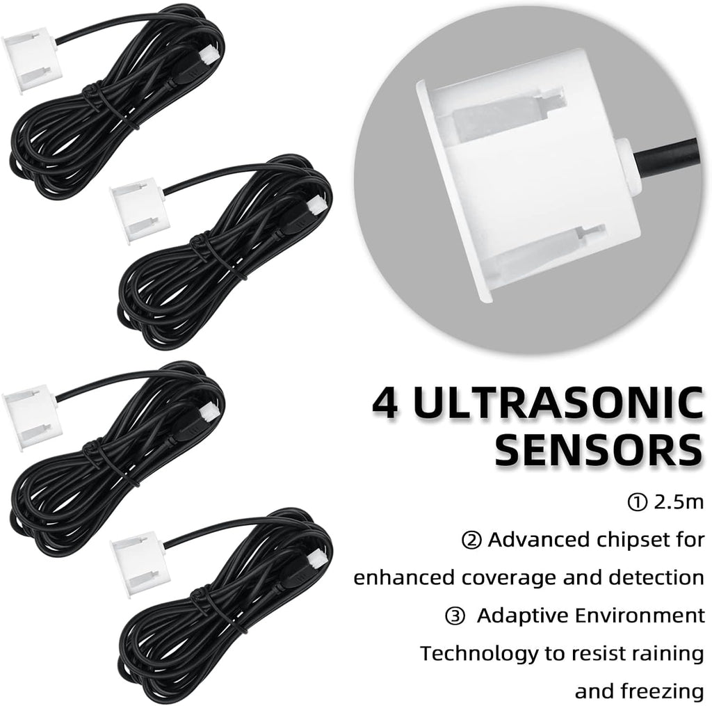 New Feature Rear Parking Sensor with Selectable Distance in Feet, Bidirectional Display Options, and Customizable Numeric Orientation and There are 18 Color Probes to Choose from(White)