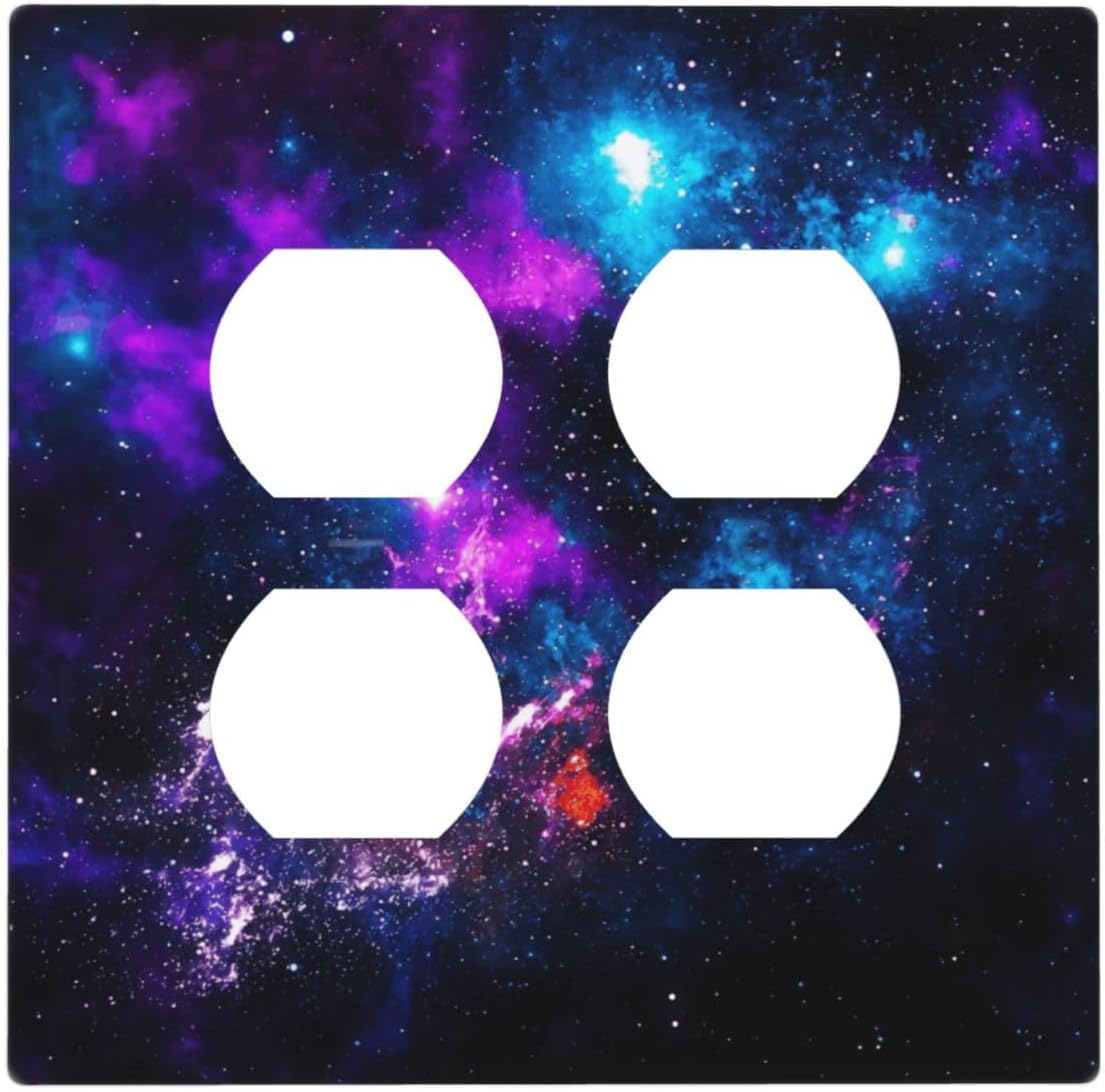 Outer Space Colorful Starry Sky Galaxy Planet Outlet Covers 2 Gang Double Duplex Decorative Light Switch Covers Electrical Wallplates Socket Faceplate for Bed Room Living Room Decor