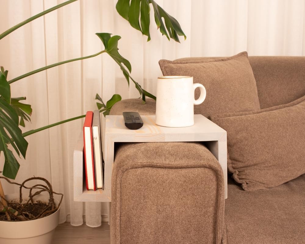 Wooden Couch Arm Tray – Sofa Armrest Table with Book & Magazine Holder, Perfect for Coffee & Remote Control, Solid Wood (Istanbul)