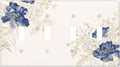 Decorative Light Switch Cover Plate Rustic Blue Flower Floral Gold Leaf 4 Gang Wall Plates for Electrical Outlets Quad Toggle Switch Plate Covers Outlet Covers Faceplate for Home Decor