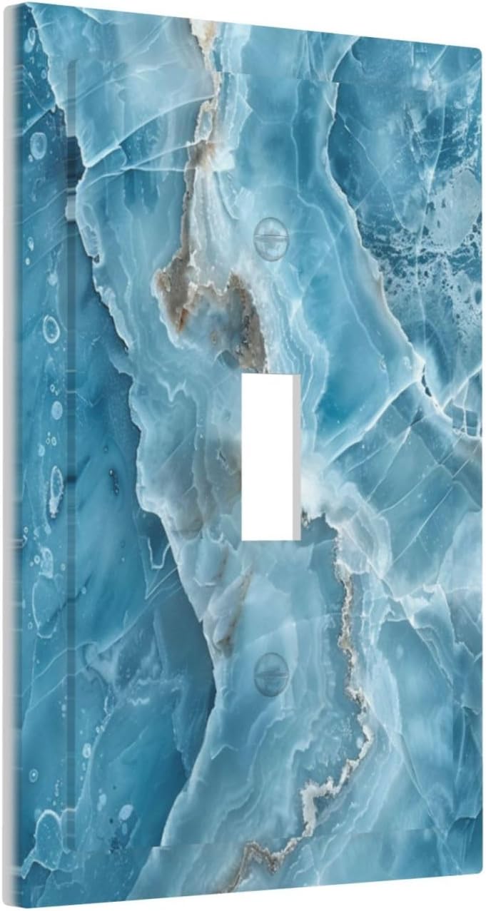Decorative Light Switch Cover Plate Abstract Watercolor Blue Marble Texture 1 Gang Single Toggle Wall Plates for Electrical Outlets Outlet Covers Switch Plate Covers for Kitchen Decor