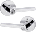 Kwikset Halifax Entry Door Handle with Lock and Key, Secure Round Keyed Reversible Lever Exterior, For Front Entrance and Bedrooms, Polished Chrome, Pick Resistant Smartkey Rekey Security and Microban