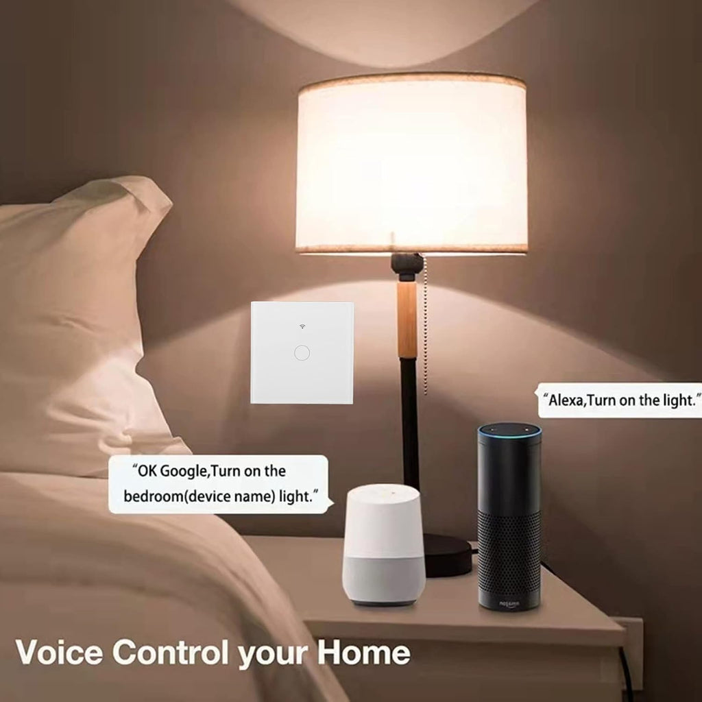 Smart Dimmer Light Switch 10A AC80-260V Wi-Fi Touch Remote Control Glass Panel RF Voice Assistant for TUYA (White)