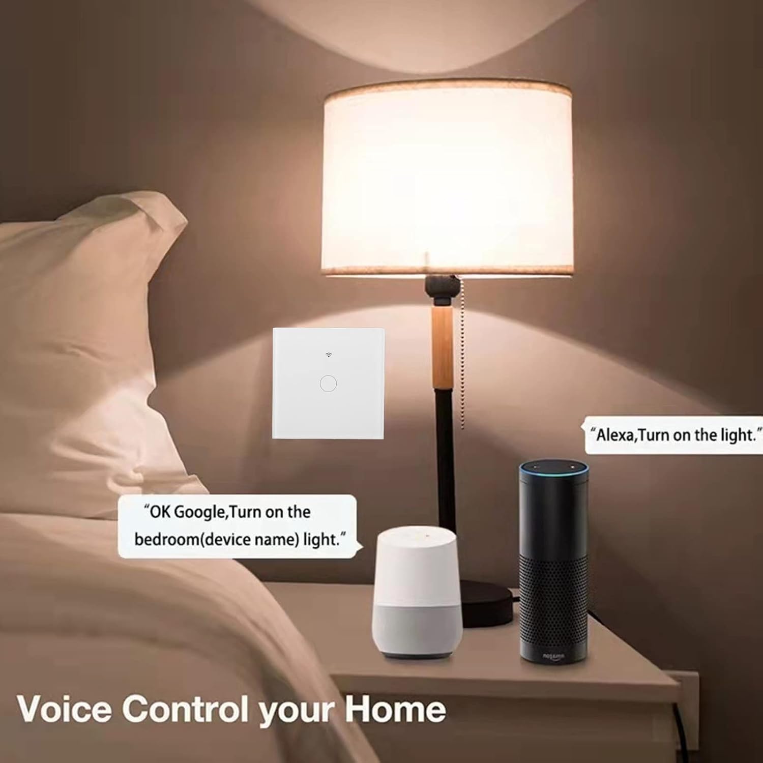 Smart Dimmer Light Switch 10A AC80-260V Wi-Fi Touch Remote Control Glass Panel RF Voice Assistant for TUYA (White)
