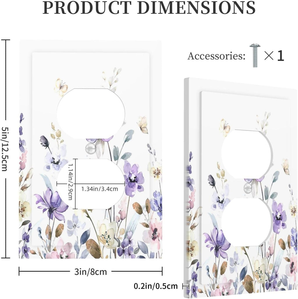 Outlet Covers Purple Floral Lilac Watercolor Flower Leaves Butterfly Wildflower 1 Gang Duplex Electrical Receptacle Faceplate Light Switch Cover Wall Plate Decorative Switch Plates for Bedroom Home