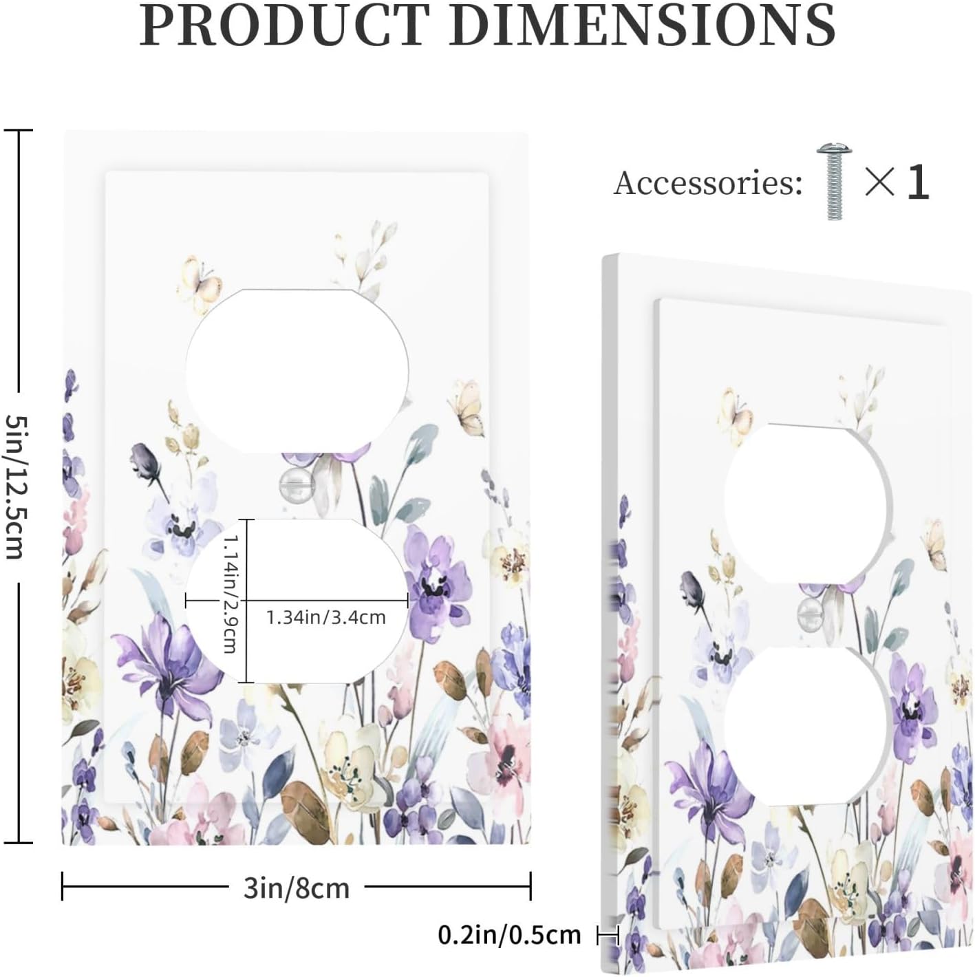 Outlet Covers Purple Floral Lilac Watercolor Flower Leaves Butterfly Wildflower 1 Gang Duplex Electrical Receptacle Faceplate Light Switch Cover Wall Plate Decorative Switch Plates for Bedroom Home
