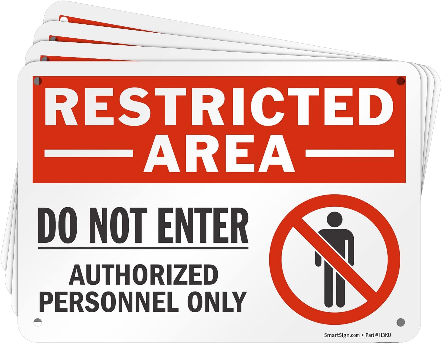 SmartSign (Pack of 4) 7 x 10 inch “Restricted Area - Do Not Enter, Authorized Personnel Only” Metal Sign with Symbol, 40 mil Laminated Rustproof Aluminum, Red, White and Black, Made in USA