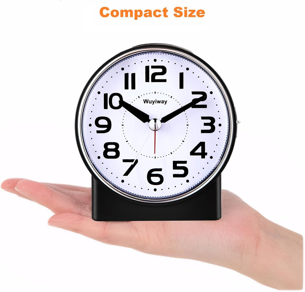 4.3" No Ticking Analog Alarm Clock,Silent Readable for Seniors,Easy to Set,Gradual Rise Alarm,Big Numbers,On/Off Switch on Side,Gentle Wake,Snooze Soft Backlight,Battery Operated