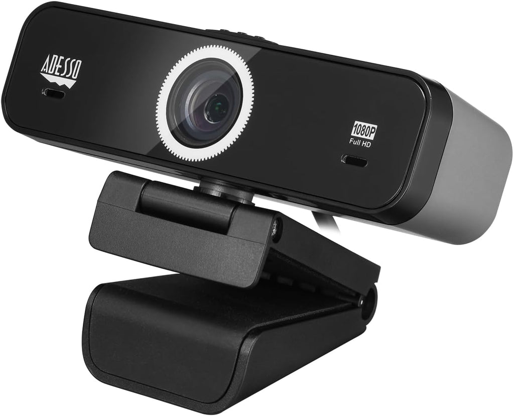 Adesso CyberTrack K1 1080P Full HD Fixed Focus USB Webcam with Adjustable View Angle Built-in Dual Microphones, Privacy Shutter, Audio/Video Mode Privacy ON/Off Switch & Tripod Mount