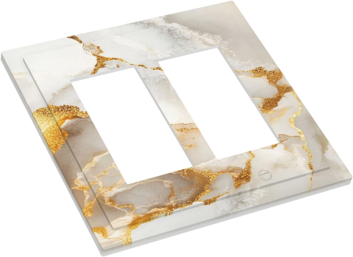 Gold Marble Crack Simple Abstract Print Decorative Outlet Covers 2 Gang Double GFCI Rocker Electrical Wall Panels Light Switch Cover Plate for Bathroom Kitchen Home Decor