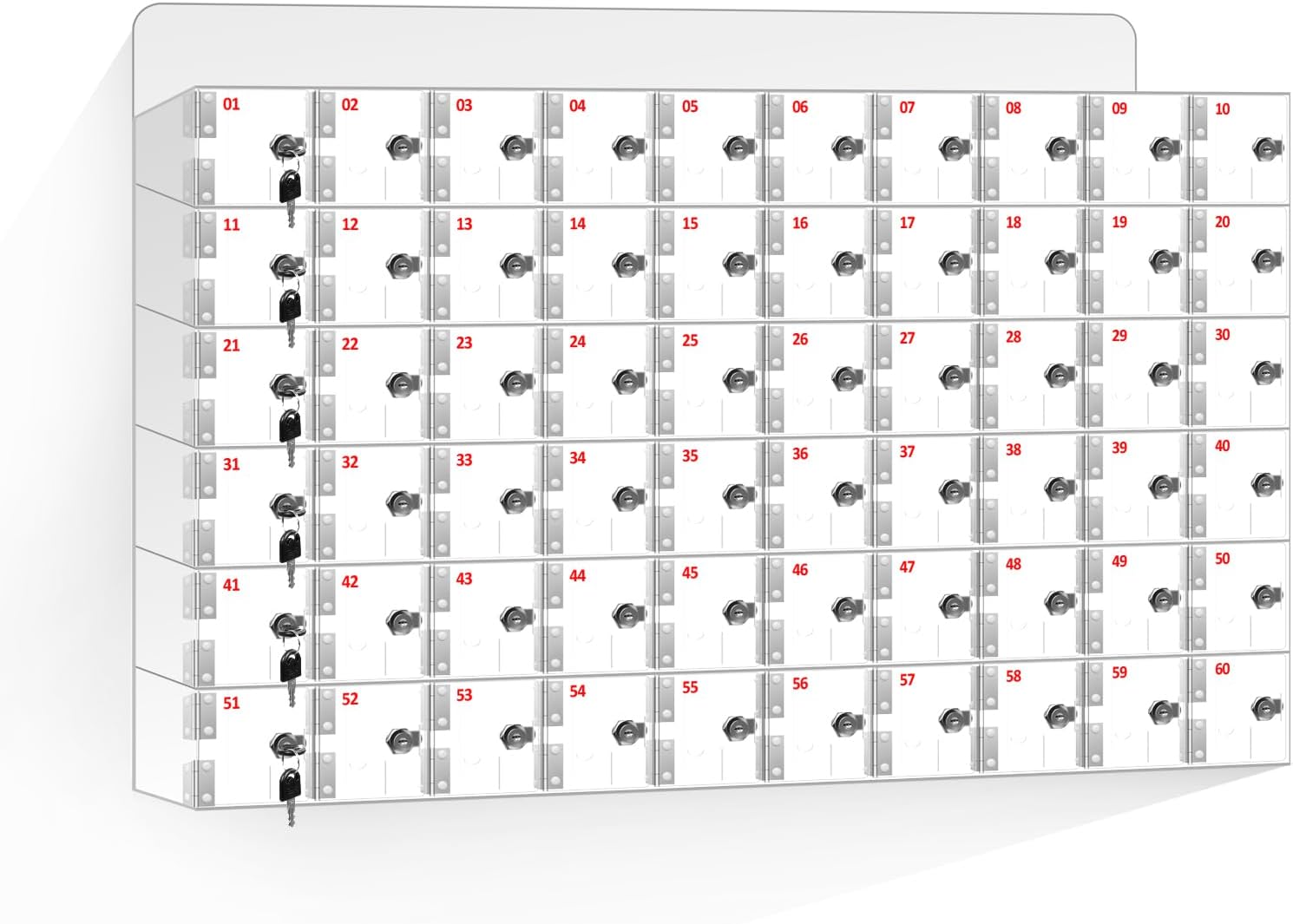 60 A Slots Cell Phone Locker Box, Clear Phone Storage, Acrylic Cell Phone Lock Box with Door Locks and Keys, Wall Mounted Cell Phones Cabinet for Office School Classroom Factory