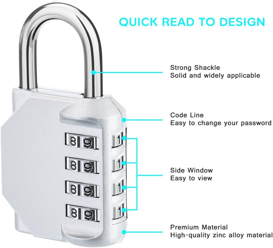 ZHEGE Combination Lock 2 Pack, 4 Digit Outdoor Padlock for School Gym Sports Locker, Fence, Toolbox, Case, Hasp Cabinet Storage (Silver, 2Pack)