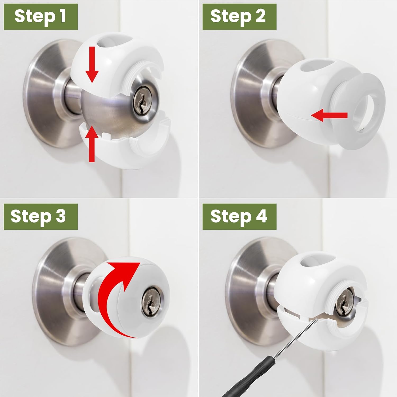 Child Safety Door Knob Covers 4 Pack Reusable Baby Proof Door Knob Locks Baby Proof Door Handle Protector for Kids Universal Fit Easy Grip Lockable Design No Tools Needed