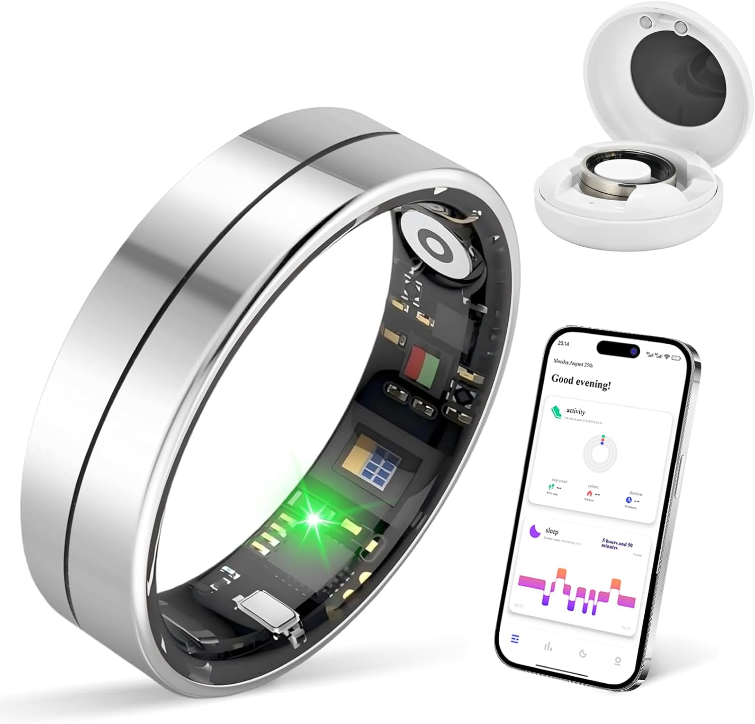 KppeX-X1 Smart Health Ring Kit-Nighttime Sleep Monitoring-Heart Rate-IP68 Waterproof Exercise Recording Fitness Tracker-No Subscription Fee Mixer#Steel Color (X1-12#)