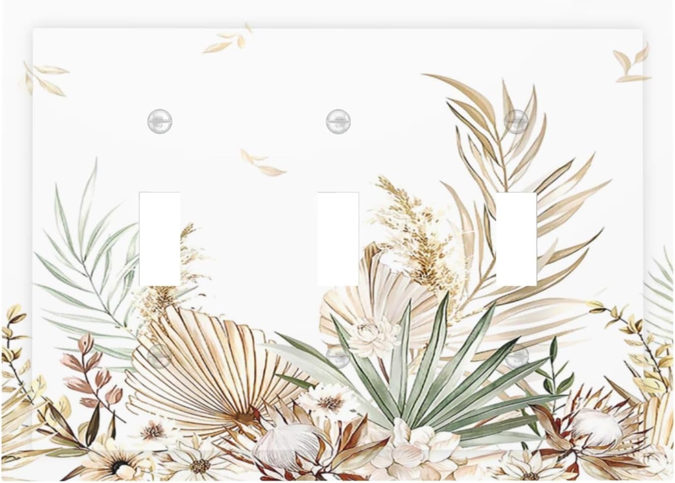 Decorative Switch Plates Boho Leaves Watercolor Tan Leaf Floral Plant 3 Gang Wall Plate Faceplate Triple Toggle Light Switch Cover Electrical Wall Panels for Bedroom Home Decor