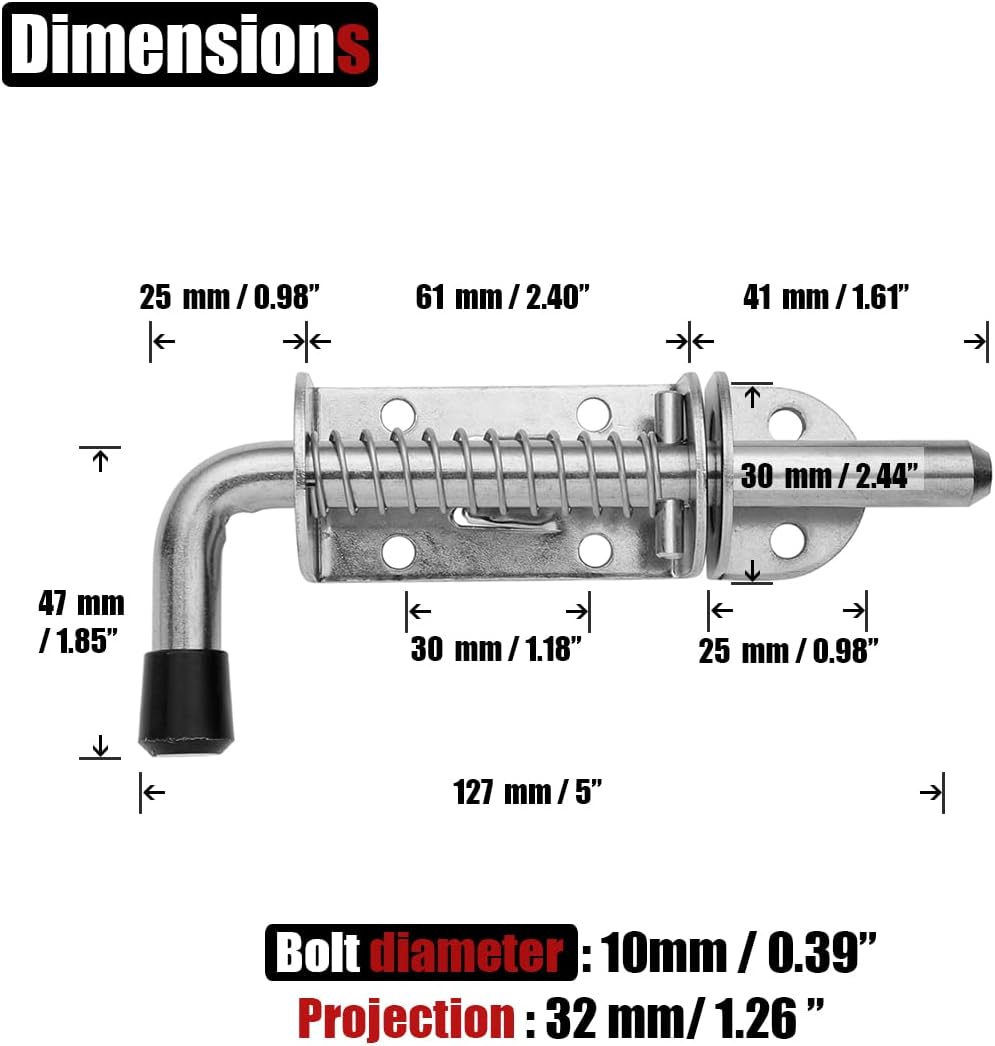 JQK Spring Loaded Latch Pin, 304 Stainless Steel Barrel Bolt Thickened 2mm Door Lock, 5 Inch Brushed Finished(4 Pack), HSB300-P4