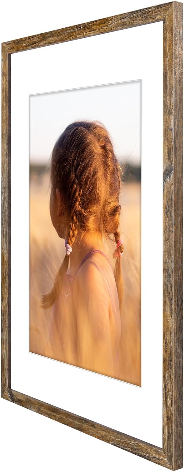 Golden State Art, 16x24 Picture Frame With Mat for 12x18 - High Definition Glass Wall Mounting Horizontal Vertical Display (Light Brown, 1 Pack)