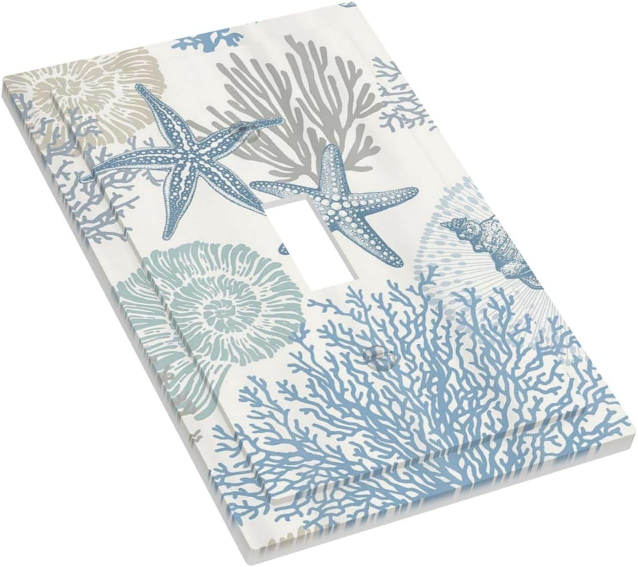 Decorative Light Switch Plate Covers Blue Starfish Coral Seaweed 1 Gang Light Switch Cover Plate Single Toggle Wall Plate Outlet Covers Faceplate for Bathroom Bedroom Decor （2 Pack）