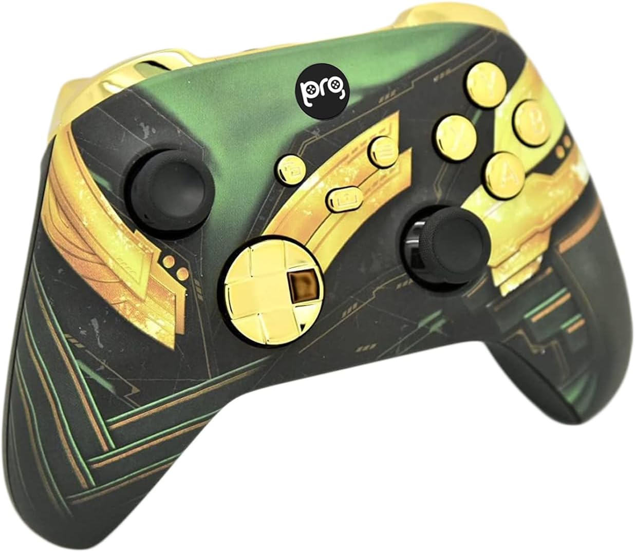 Hand Airbrushed Fade Custom Controller Compatible with Xbox Series X/S & Xbox One (Series X/S Green Armor W/Gold Chrome Inserts)