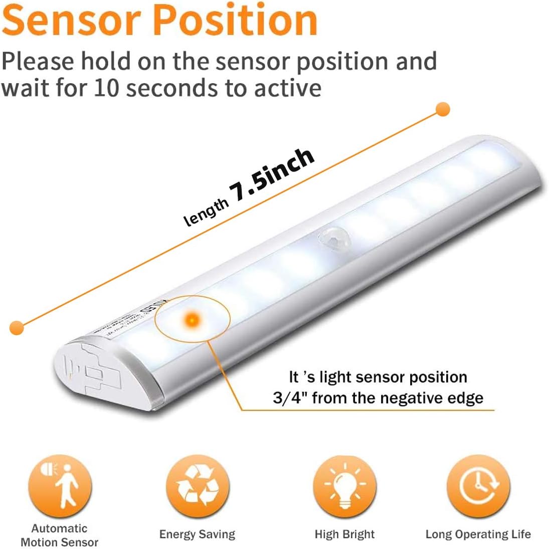 KULED 10-led Motion Auto Sensing LED Light, Battery Powered DIY Stick-on Under Cabinet Anywhere Portable Wireless with Magnetic Tape Strip Night Light 3 Pack