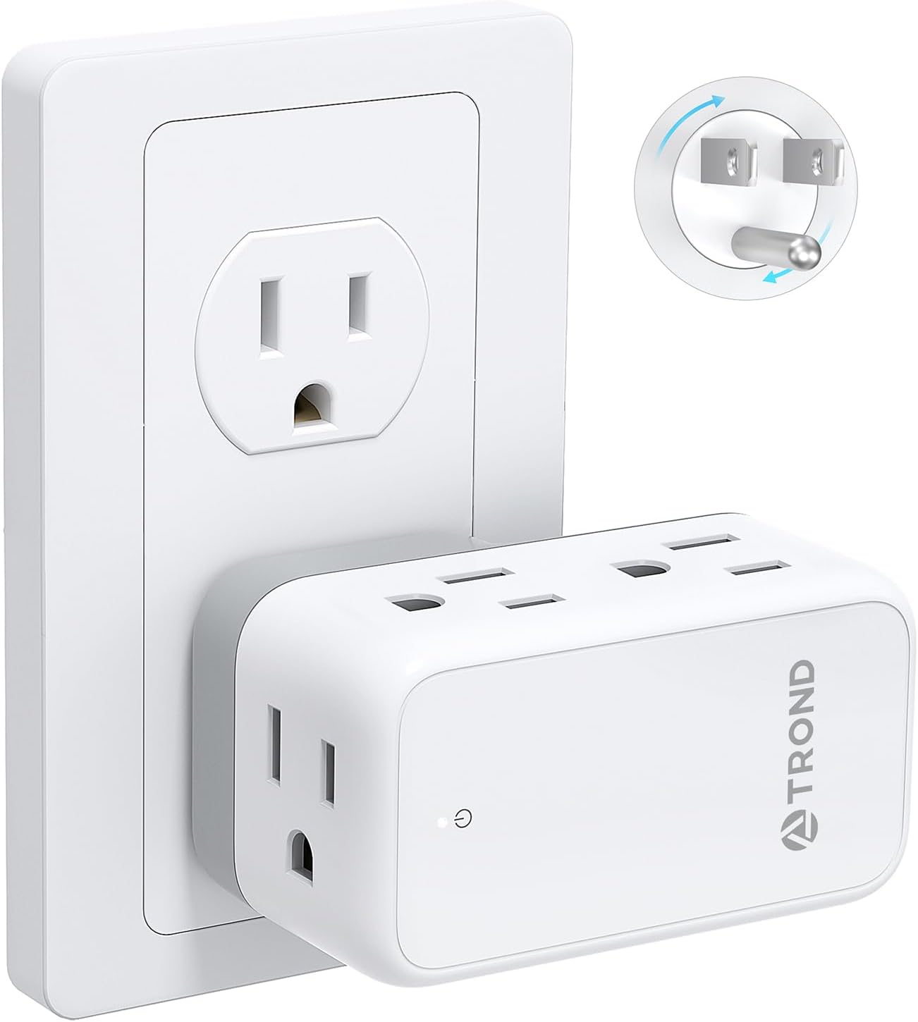 TROND Outlet Extender with 360 Rotating Plug, 6 AC Outlet Splitter, Turn One into Multiple Sideways Plug Adapter, Small Power Extension for Home Office Travel Cruise Ship Essentials