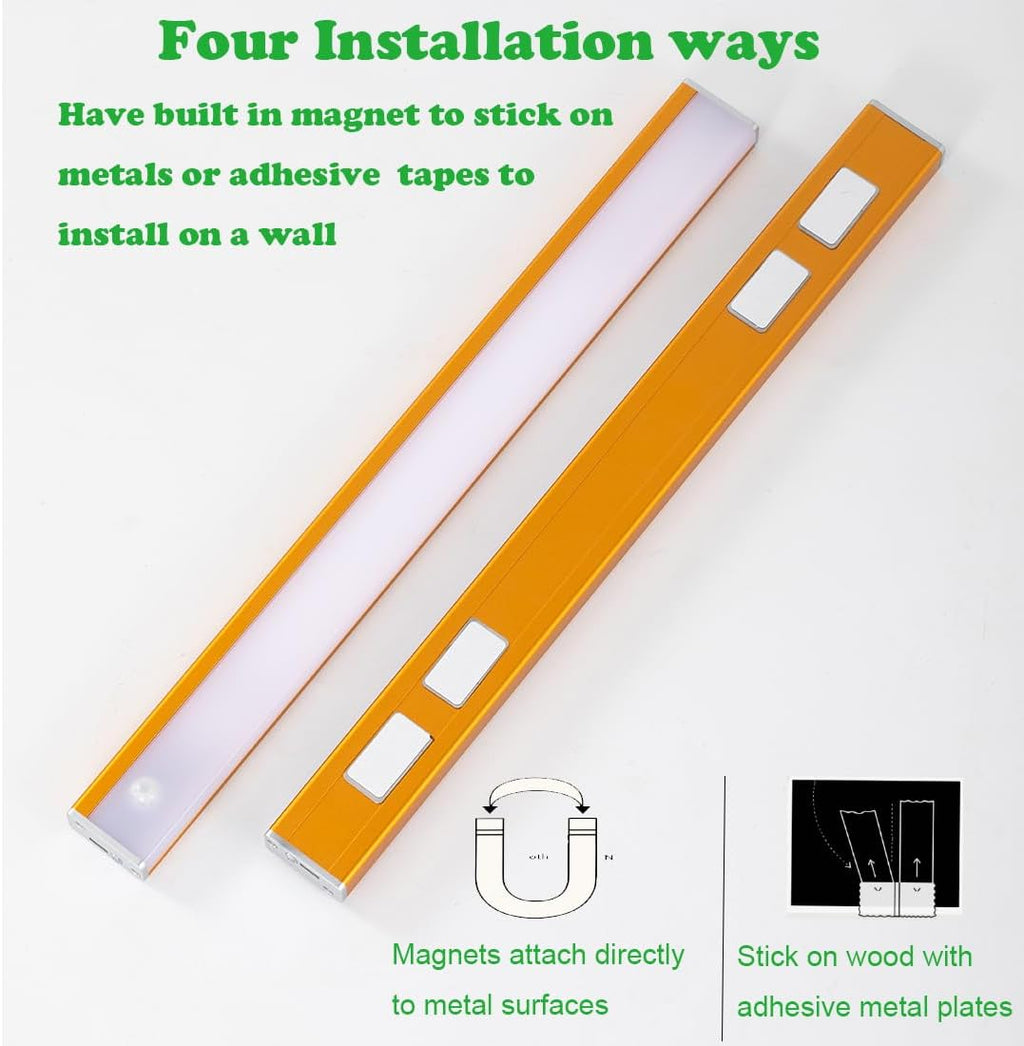 Under Cabinet Lights LED Closet Light Motion Sensor Wireless Rechargeable Battery Operated Magnetic Night Lights Counter Lighting for Kitchen,Hallway,closet,Stairs,Pantry (gold-warm white, 40cm)