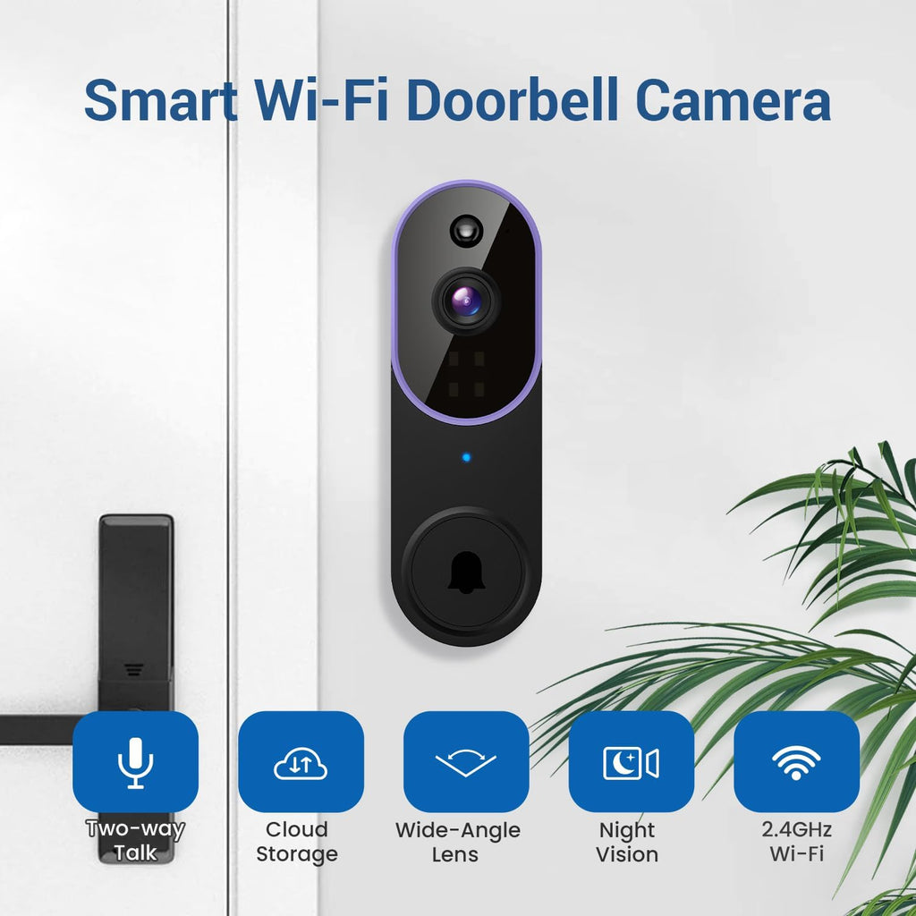 1080P Wireless Video Doorbell Camera, AI Human Detection, Cloud Storage, Two-Way Audio, 2.4GHz Wi-Fi Support, Real-Time Alerts, Easy Installation, Night Vision (Purple)