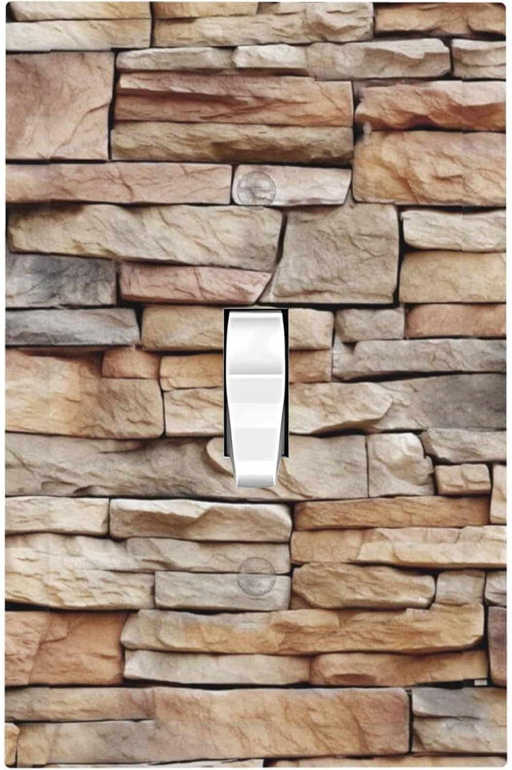 Decorative Light Switch Cover Stone Textured Brown Brick Natural Stone 1 Gang Single Toggle Device Electrical Faceplate Switchplates Decorator Outlet Wall Plate For Farmhouse Cabin Decor