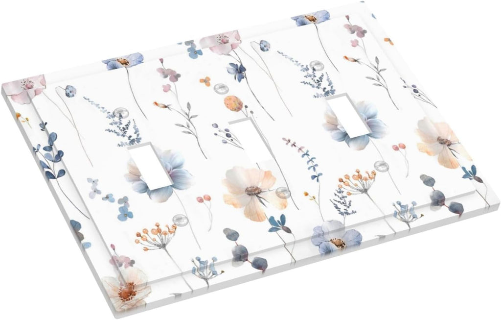 Wildflowers Plant Leaves Floral Berry Decorative Switch Plates 3 Gang Wall Plate Triple Toggle Light Switch Cover Faceplate Electrical Wall Panels for Bed Room Living Room Decor